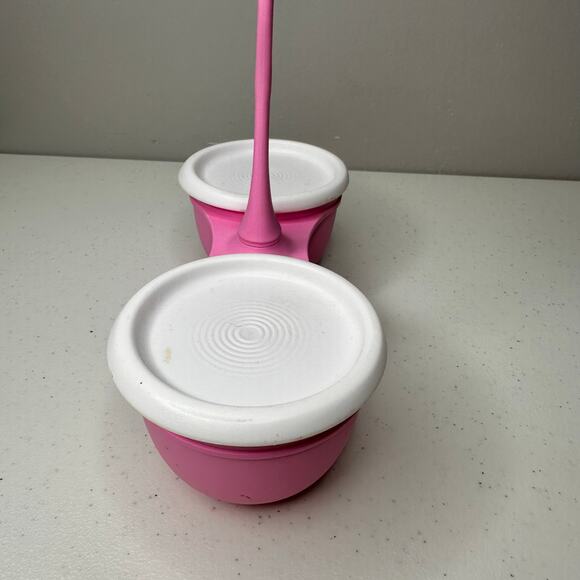 Tupperware Pink Blossom Condiment 2 Bowl Set Containers With Lids - Picture 3 of 7